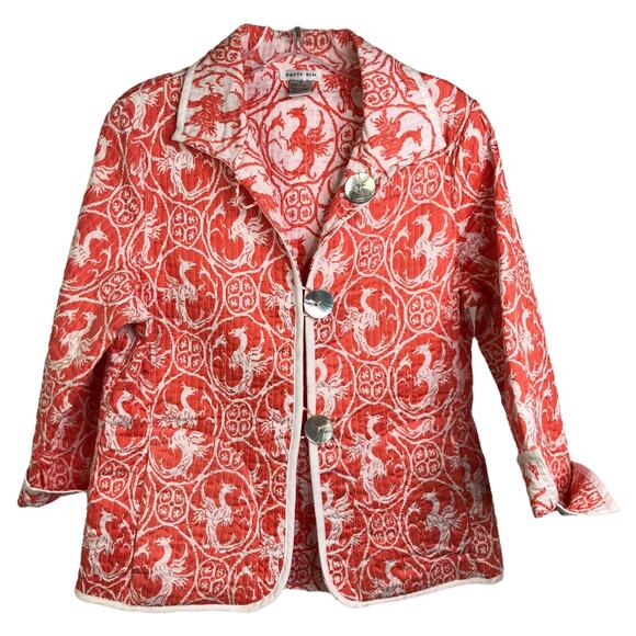 Patty Kim Jacket Womens Size Medium Orange/White Quilted Reversible Blazer - Picture 6 of 9